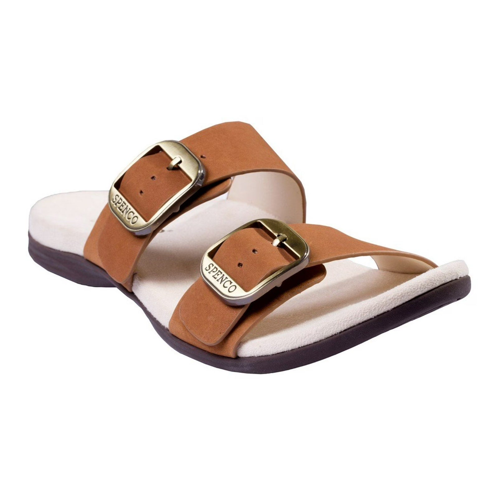 Spenco Womens Vista Slip On Sandals Size 7.5 Tan Saddle Leather APMA Comfort NIB