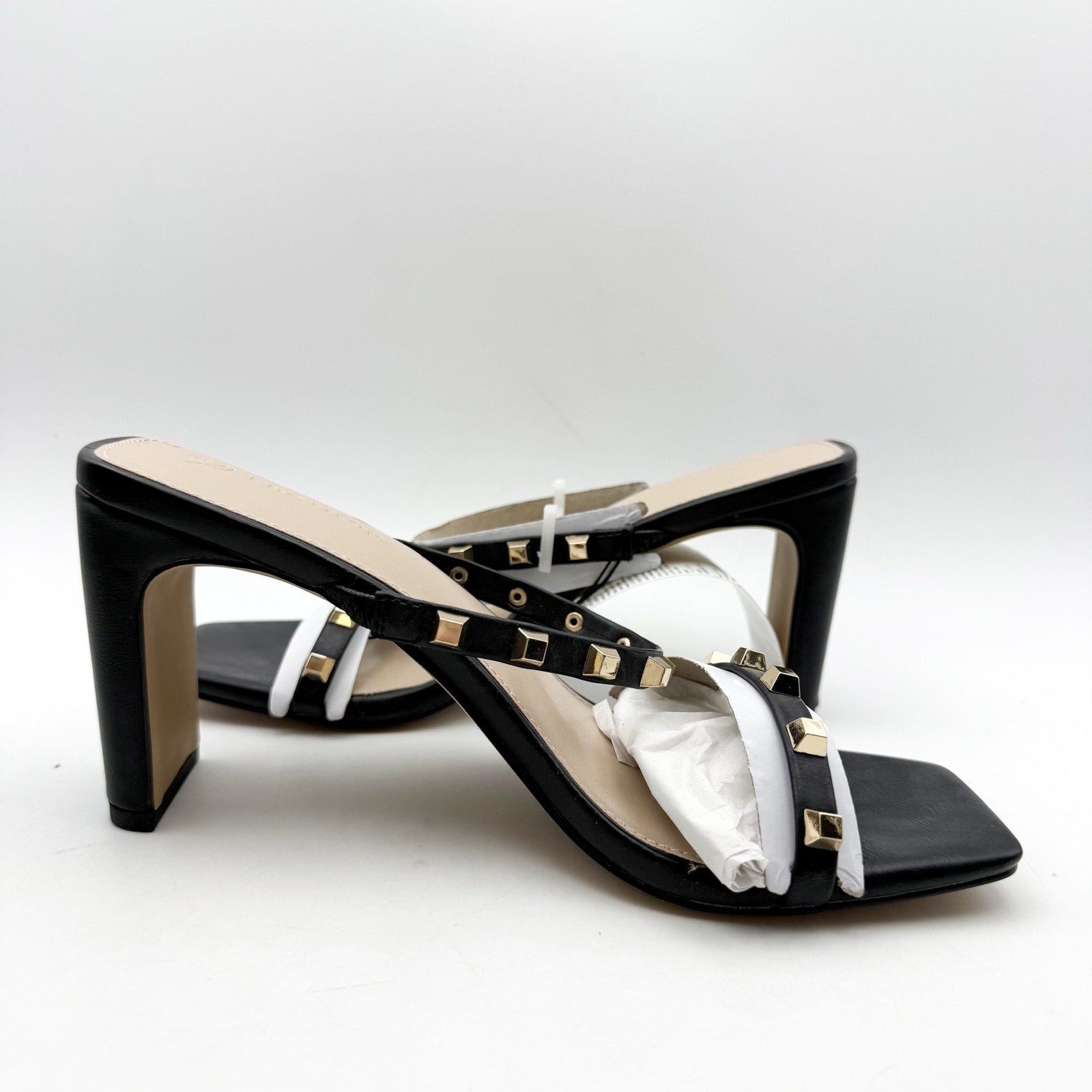 The Drop Womens Avery Heeled Sandals US 8 EU 39 Black Gold Studded NWOB