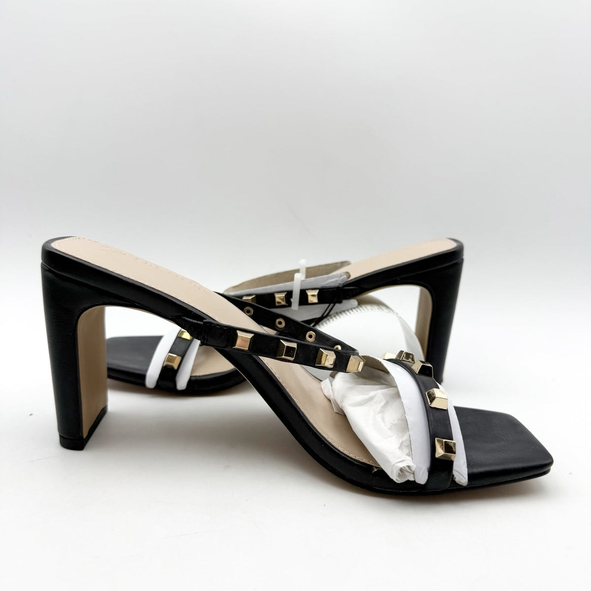 The Drop Womens Avery Heeled Sandals US 8 EU 39 Black Gold Studded NWOB