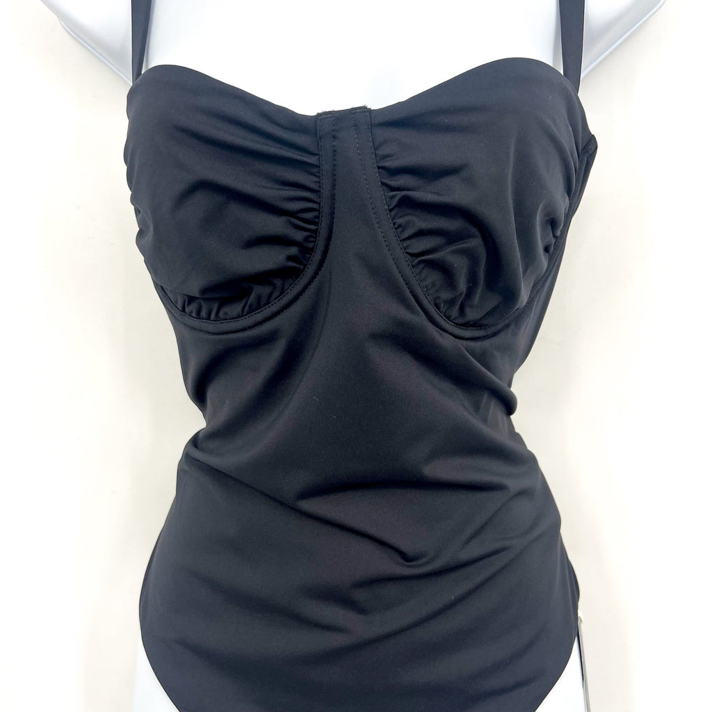 SEAFOLLY Women's Ruched Underwire One Piece Swimsuit Size 6 Black Stretch NWT