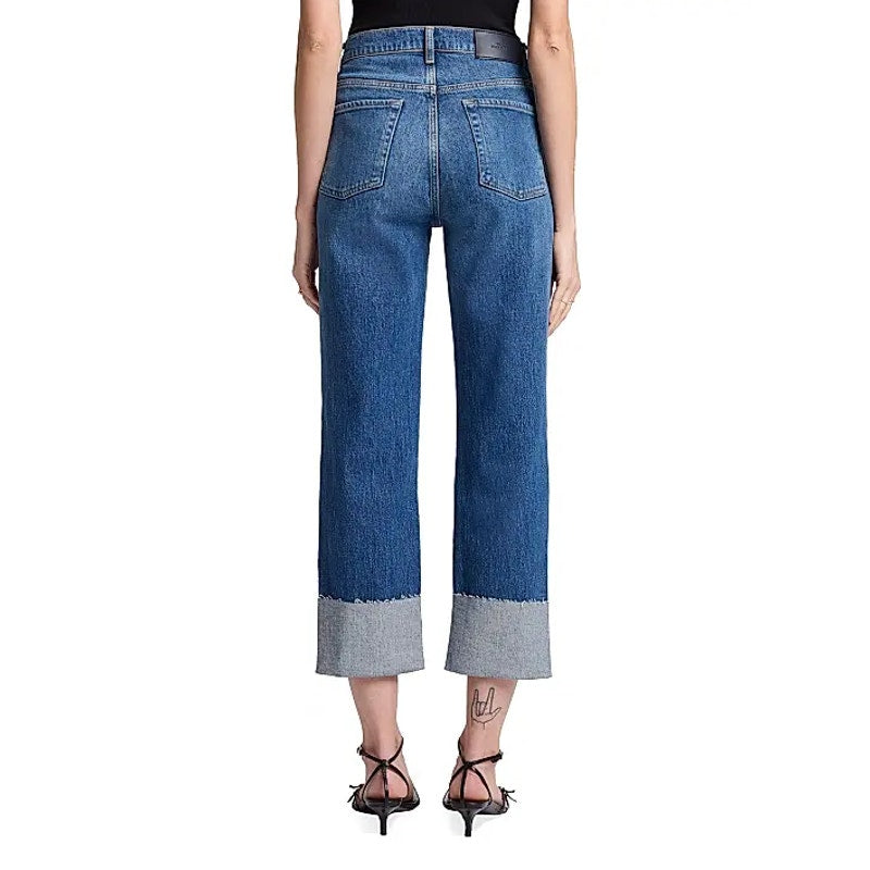 7 FOR ALL MANKIND Womens Logan Stovepipe Cuffed Jeans Size 24 US 0 Blue NWT
