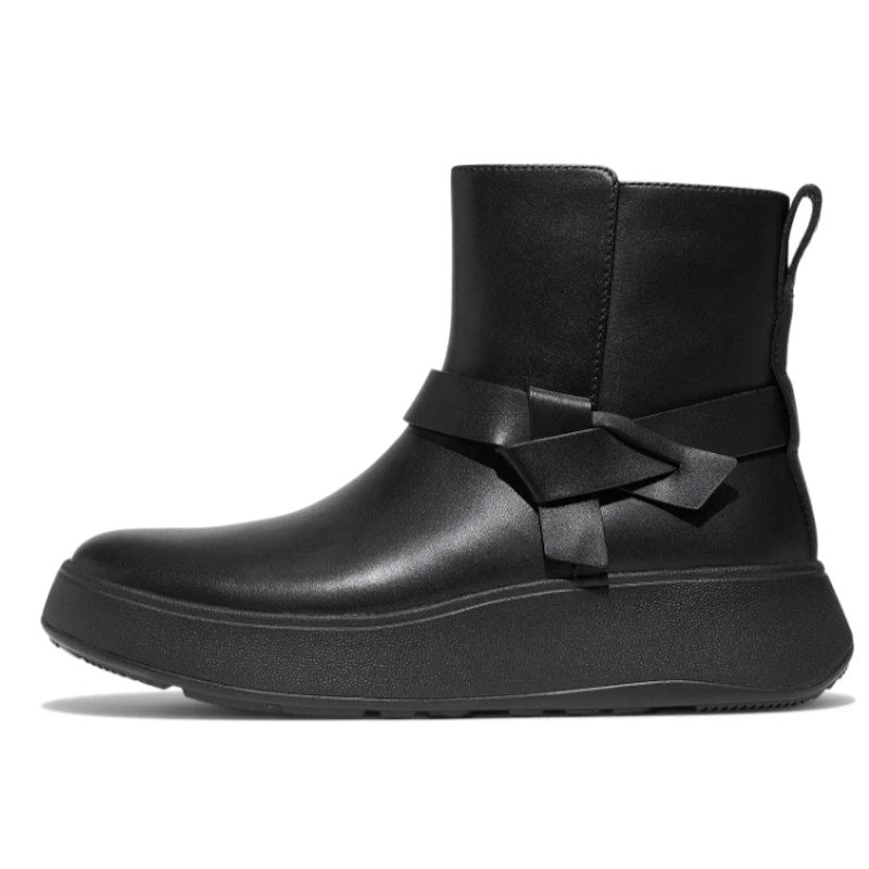 FitFlop Womens F-Mode Folded-Knot Flatform Boots Size 9 Black Leather NWOB