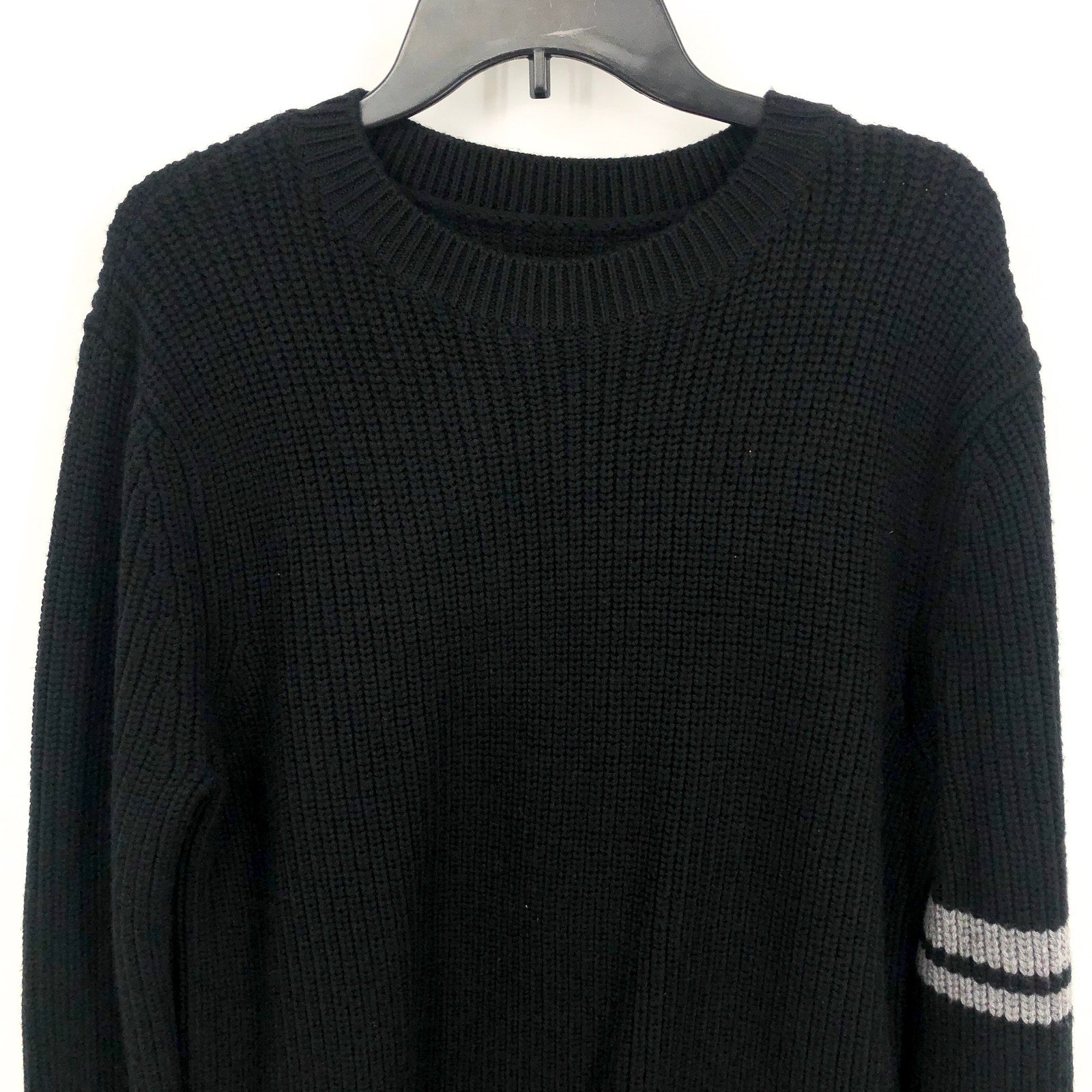 LABEL Mens Go-To Sweater XL Black Grey Merino Wool Knit Crewneck Pullover NWT