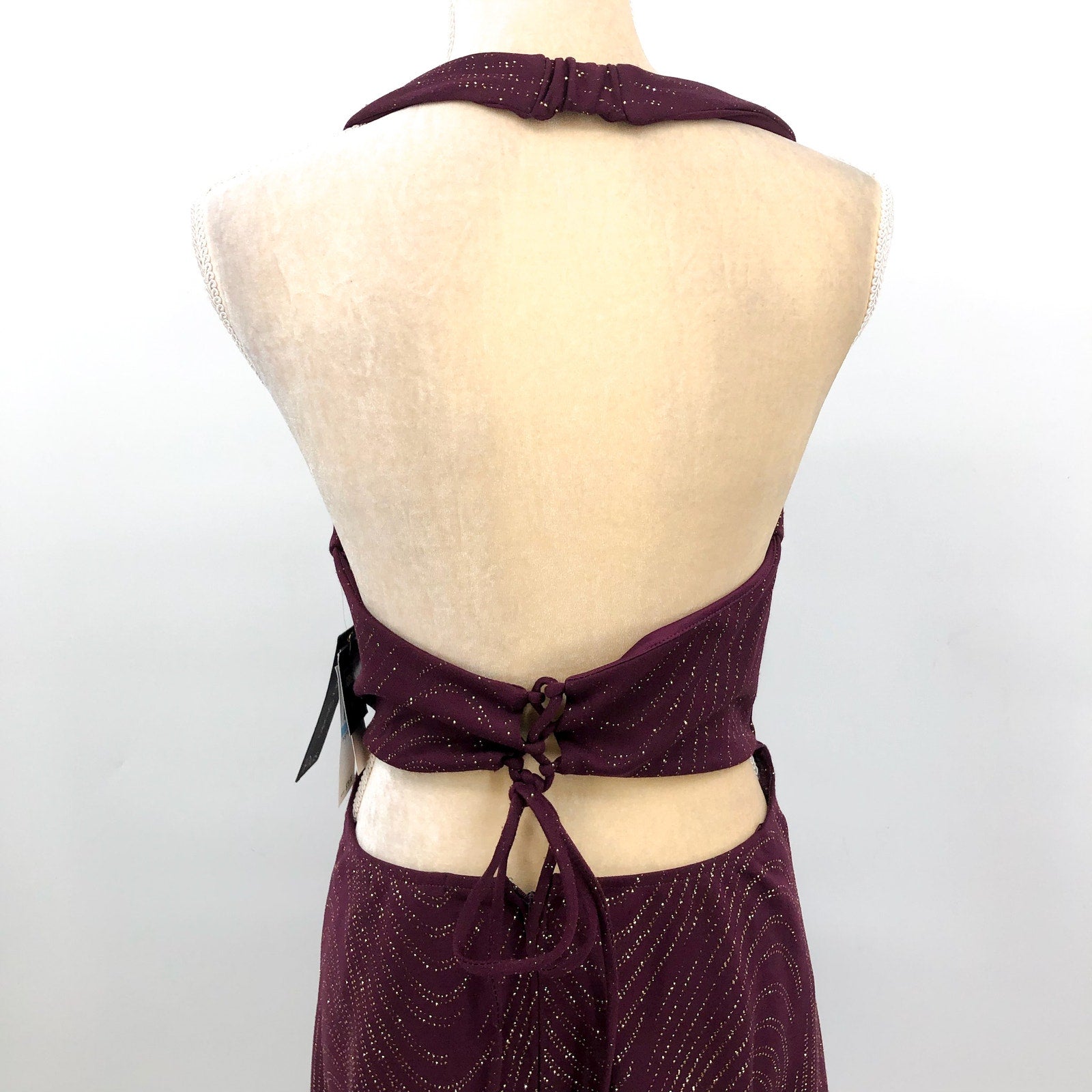 CITY STUDIO Sparkling Mini Halter Dress 20W Plum Purple Gold Cut-Out NWT