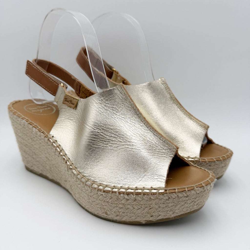 Toni Pons Womens Lugano Espadrille Wedge Sandals EU 39 US Size 8.5 Gold NWOB