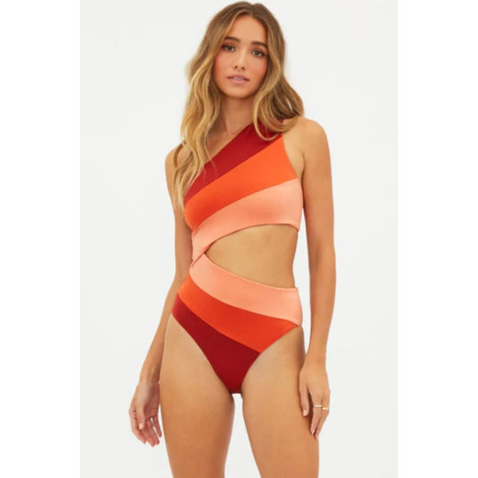 BEACH RRIOT Joyce One Piece Swimsuit Medium Orange Desert Clay Colorblock