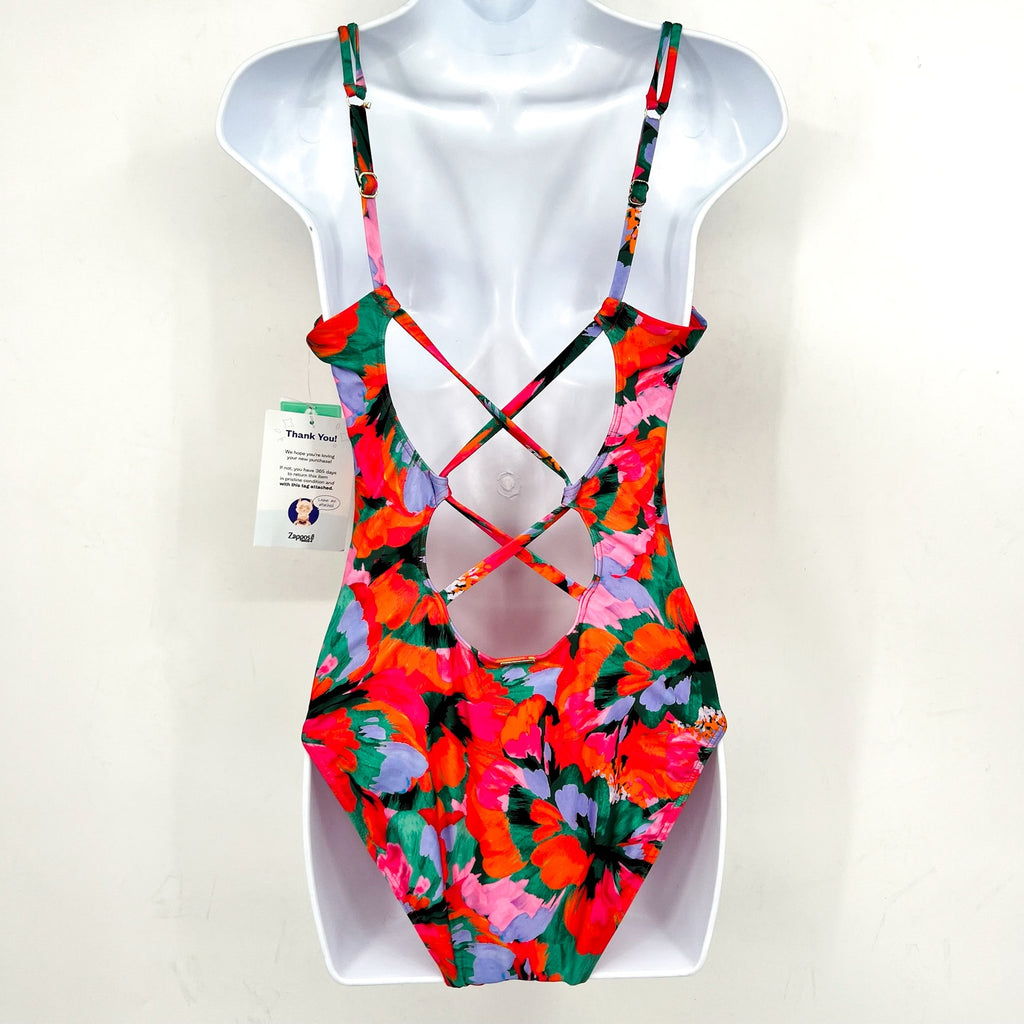 SUNSETS Womens Veronica One Piece Swimsuit Small Red Floral Hummingbird Cove NWT
