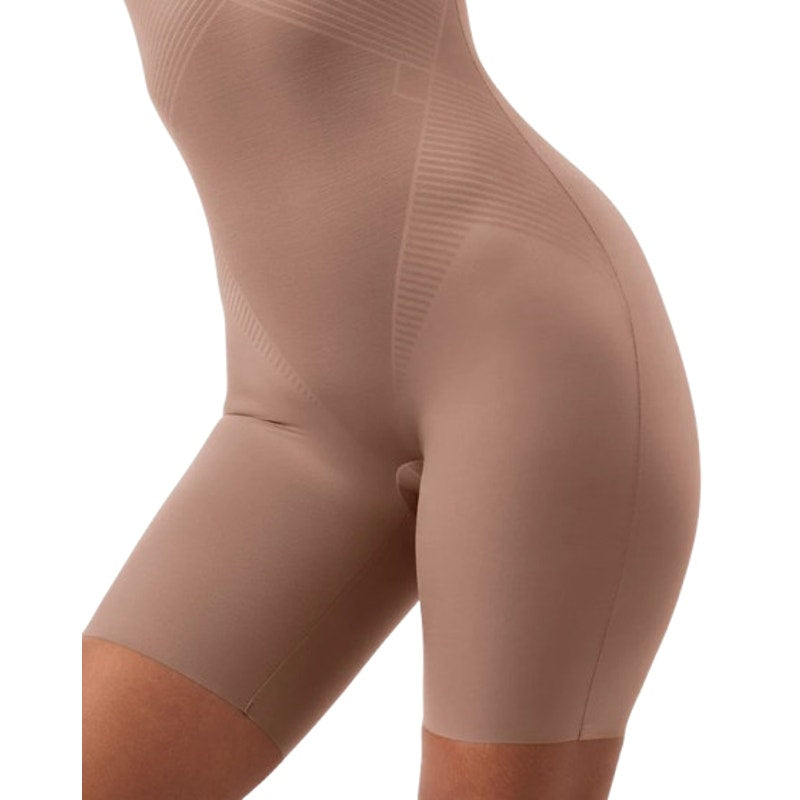 SPANX Open-Bust Mid-Thigh Bodysuit Small Cafe Au Lait 10235R NWT
