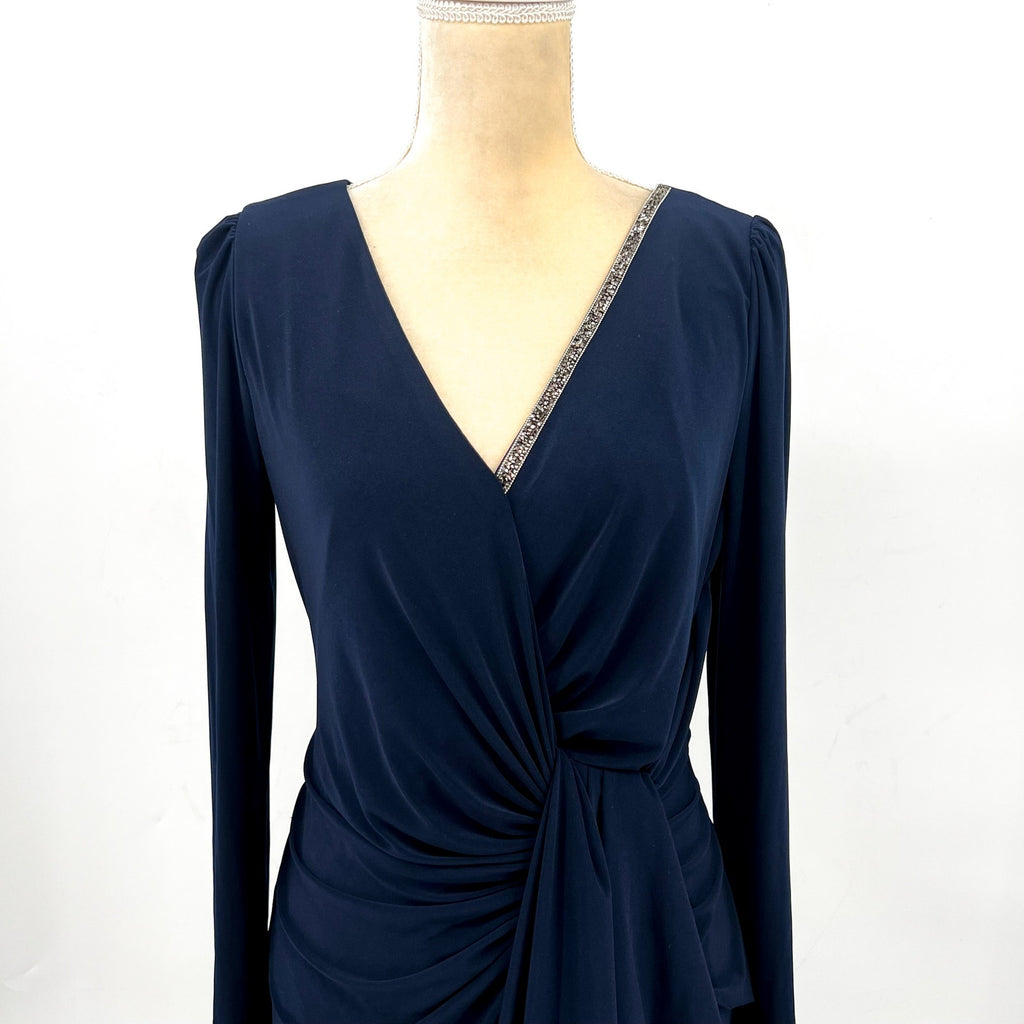ADRIANNA PAPELL Long Sleeve Sheath Dress Size 10 Midnight Blue Cocktail NWT