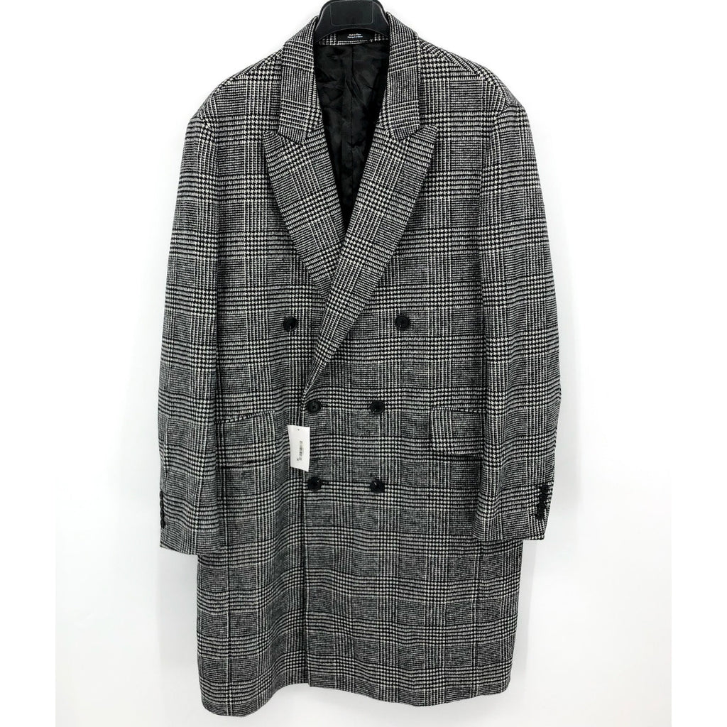NORDSTROM Men's Glen Wool Blend Topcoat XL Black White Plaid XL NWOT