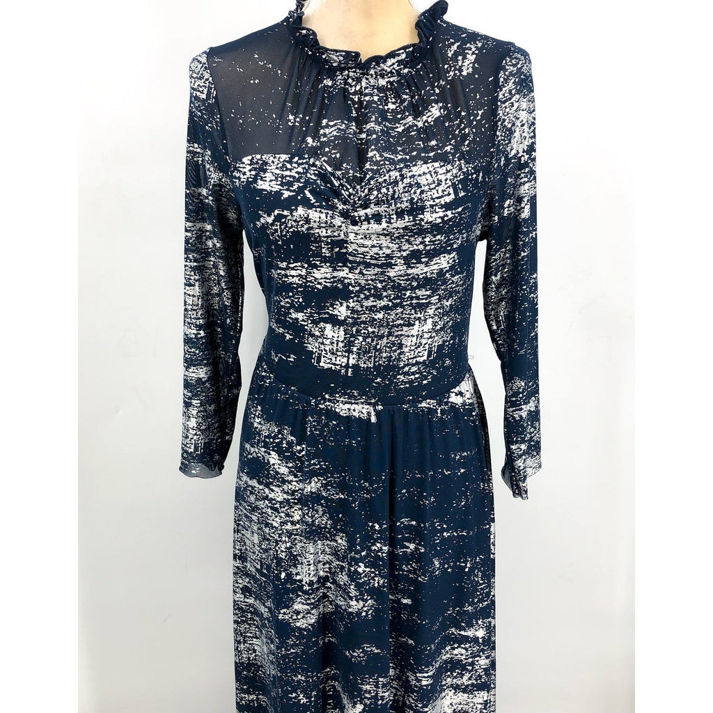 TED BAKER Iggiey Metallic Burnout Midi Dress Large US 12 Navy Blue NWT