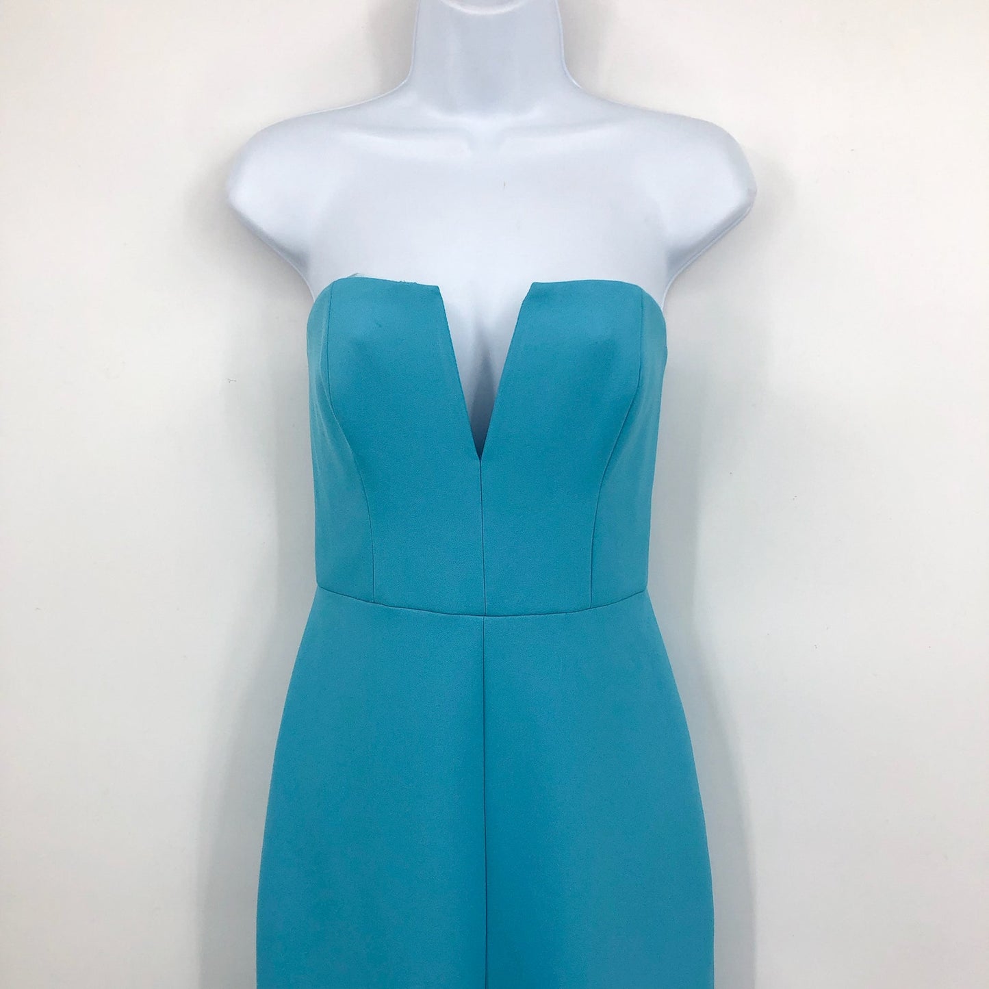 BCBGMAXAZRIA Womens Strapless Crepe Dress Size 0 Blue Split Neck Formal Gown NWT