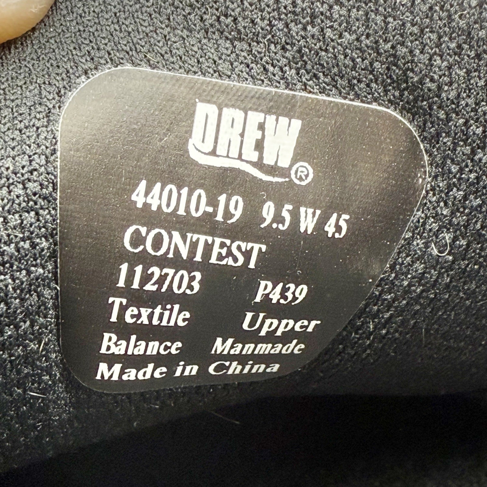 Drew Mens Contest Sneakers US 9.5 WIDE Black Fabric Hook and Loop SR NWOB