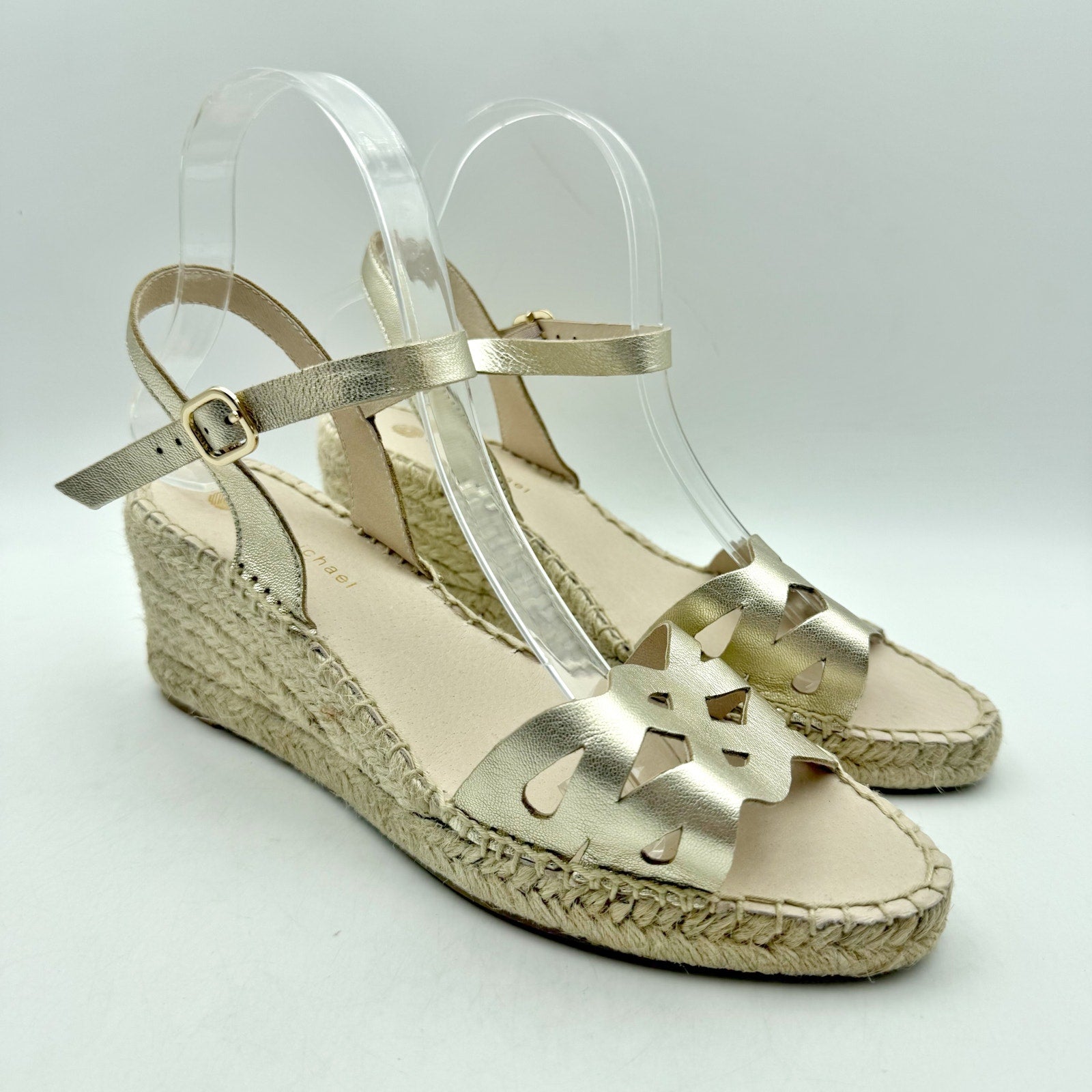 Eric Michael Womens Ruby Wedge Sandals EU 39 US 9 Gold Leather Espadrille NIB