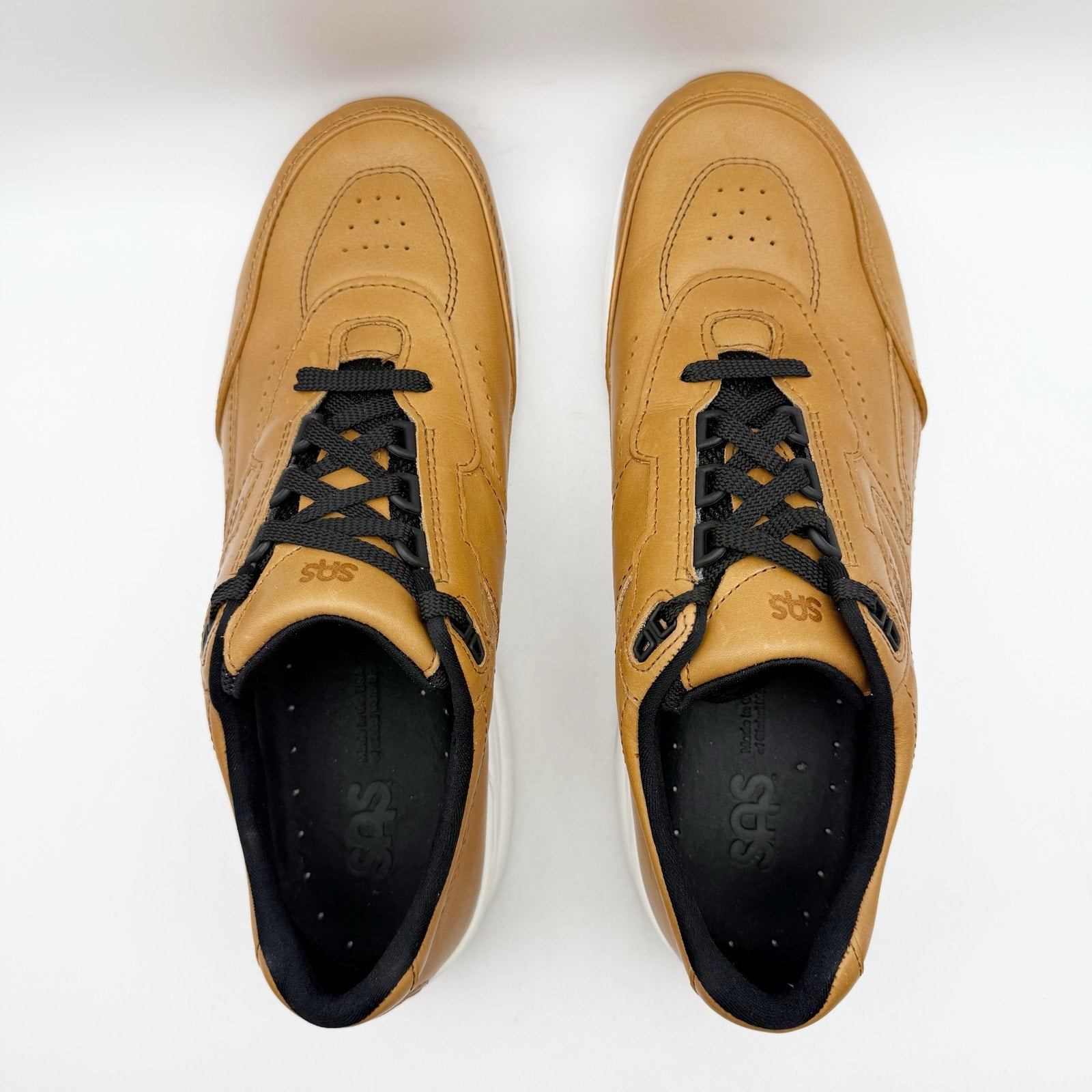 SAS Mens Journey Lux Leather Sneakers US 9.5 M Brown White Lace Up NIB