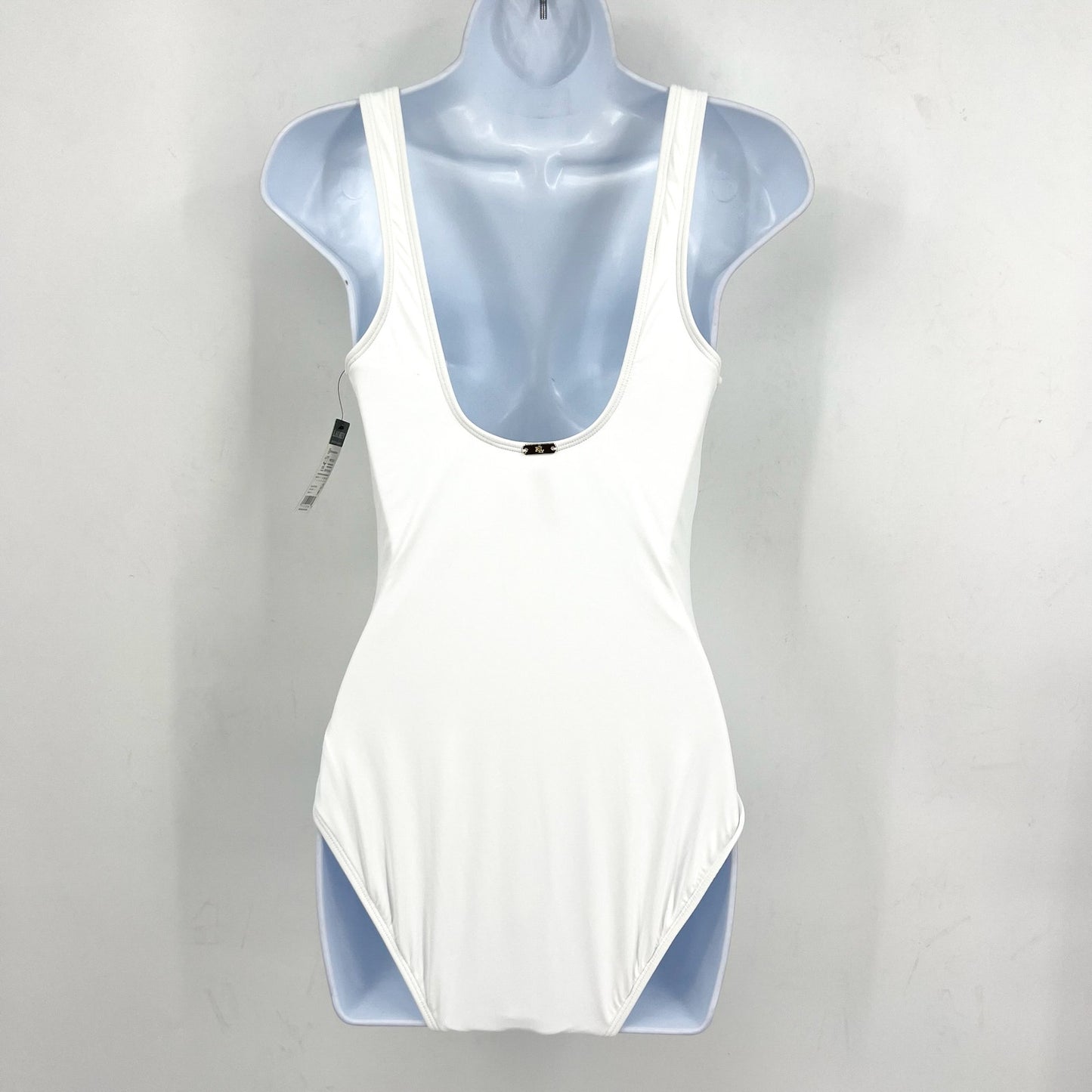LAUREN RALPH LAUREN One Piece Swimsuit Size 12 White Beach Club Solid Ring NWT