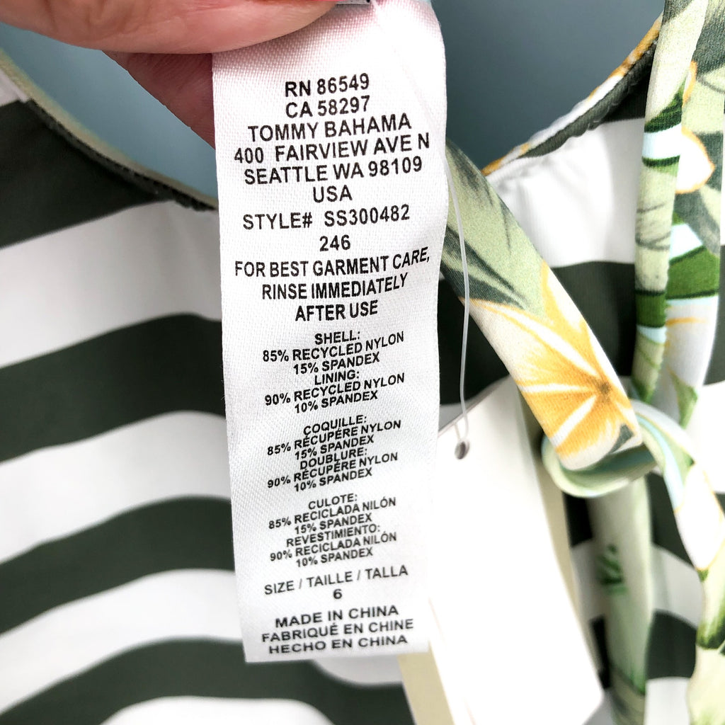 TOMMY BAHAMA Paradise Frond Reversible One-Piece Swimsuit Size 6 Green White NWT