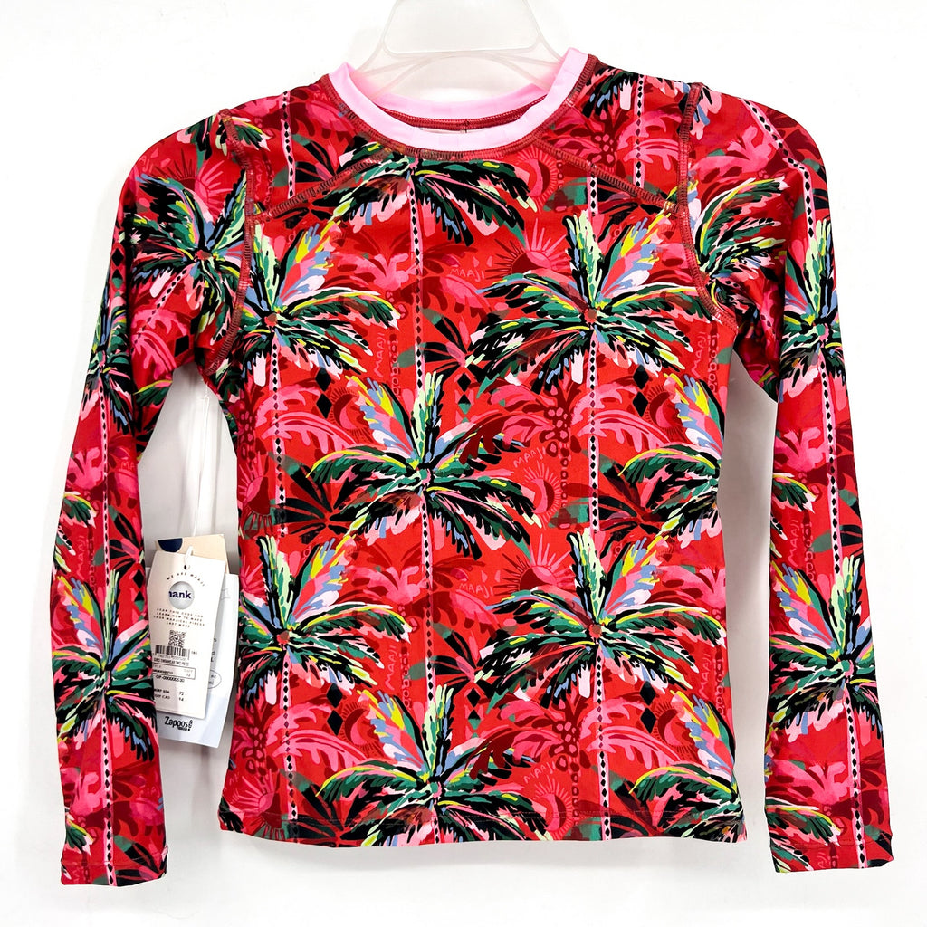 MAAJI Girl's Odyssey Rashguard Swim Top Size 12 Red Flame Palms Long Sleeve NWT