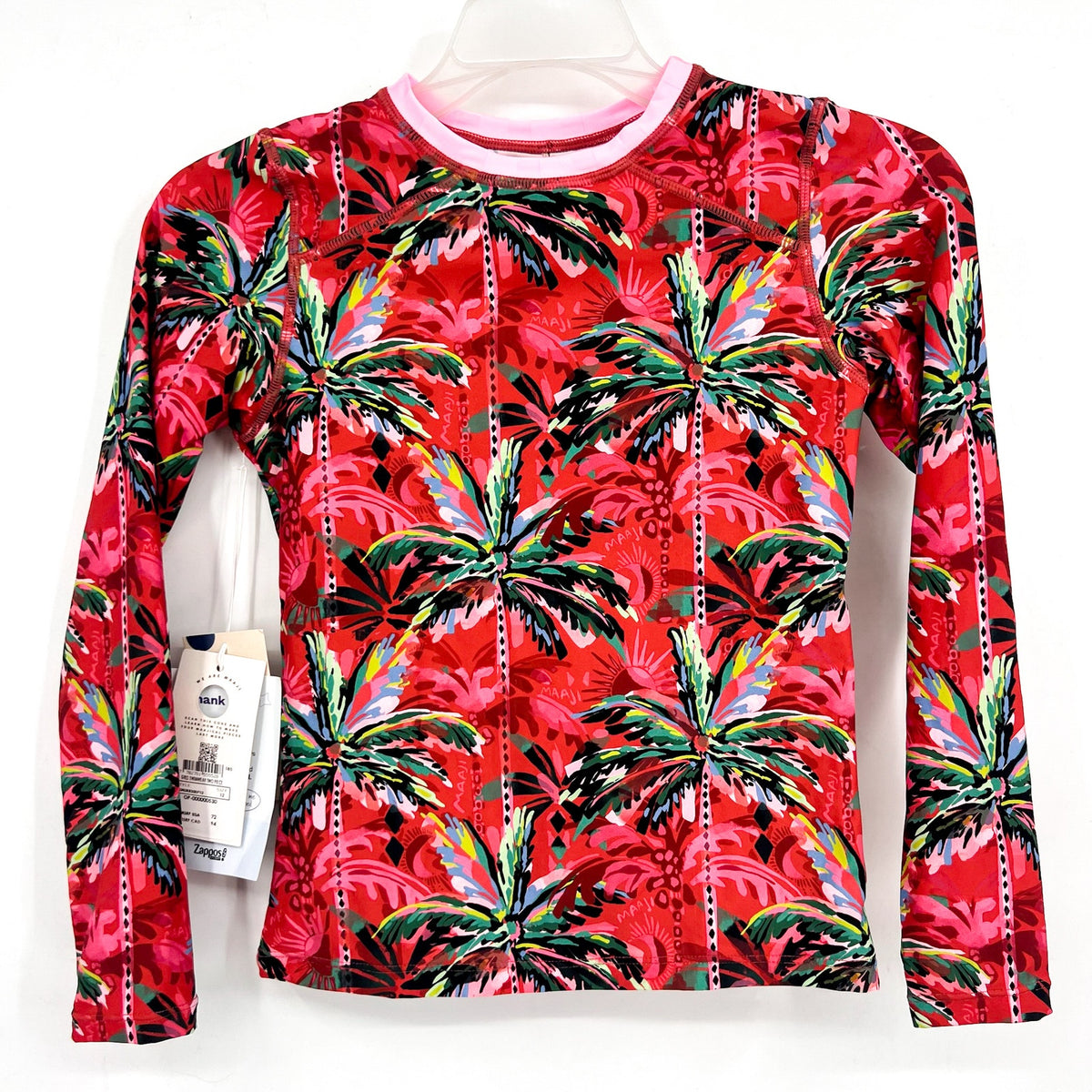 MAAJI Girl's Odyssey Rashguard Swim Top Size 12 Red Flame Palms Long Sleeve NWT