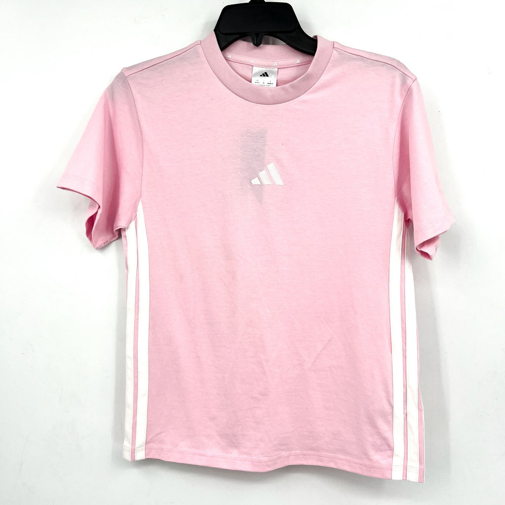 ADIDAS Women's Essentials 3-Stripes Cotton Tee XS Pink White Short Sleeve NWT