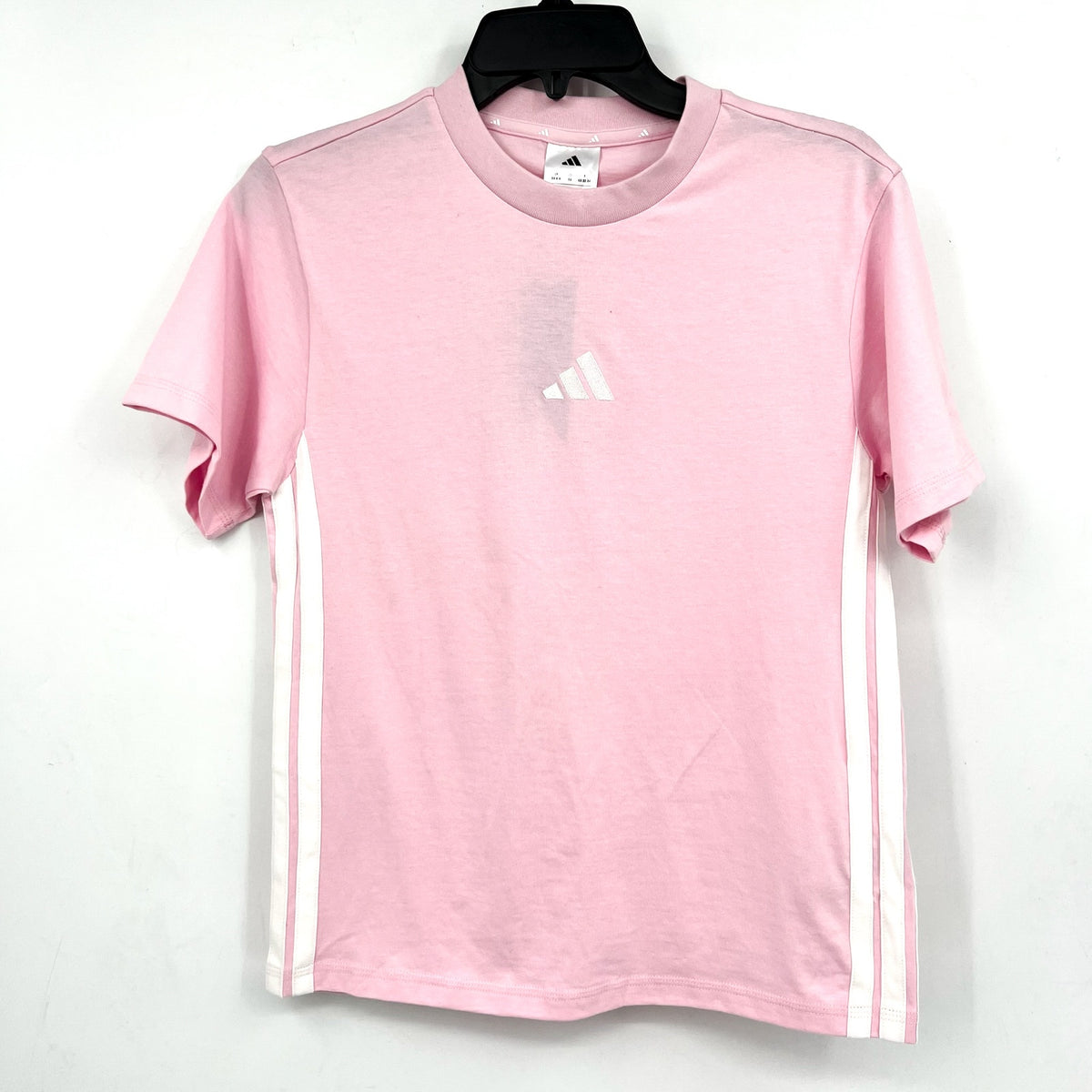 ADIDAS Women's Essentials 3-Stripes Cotton Tee XS Pink White Short Sleeve NWT