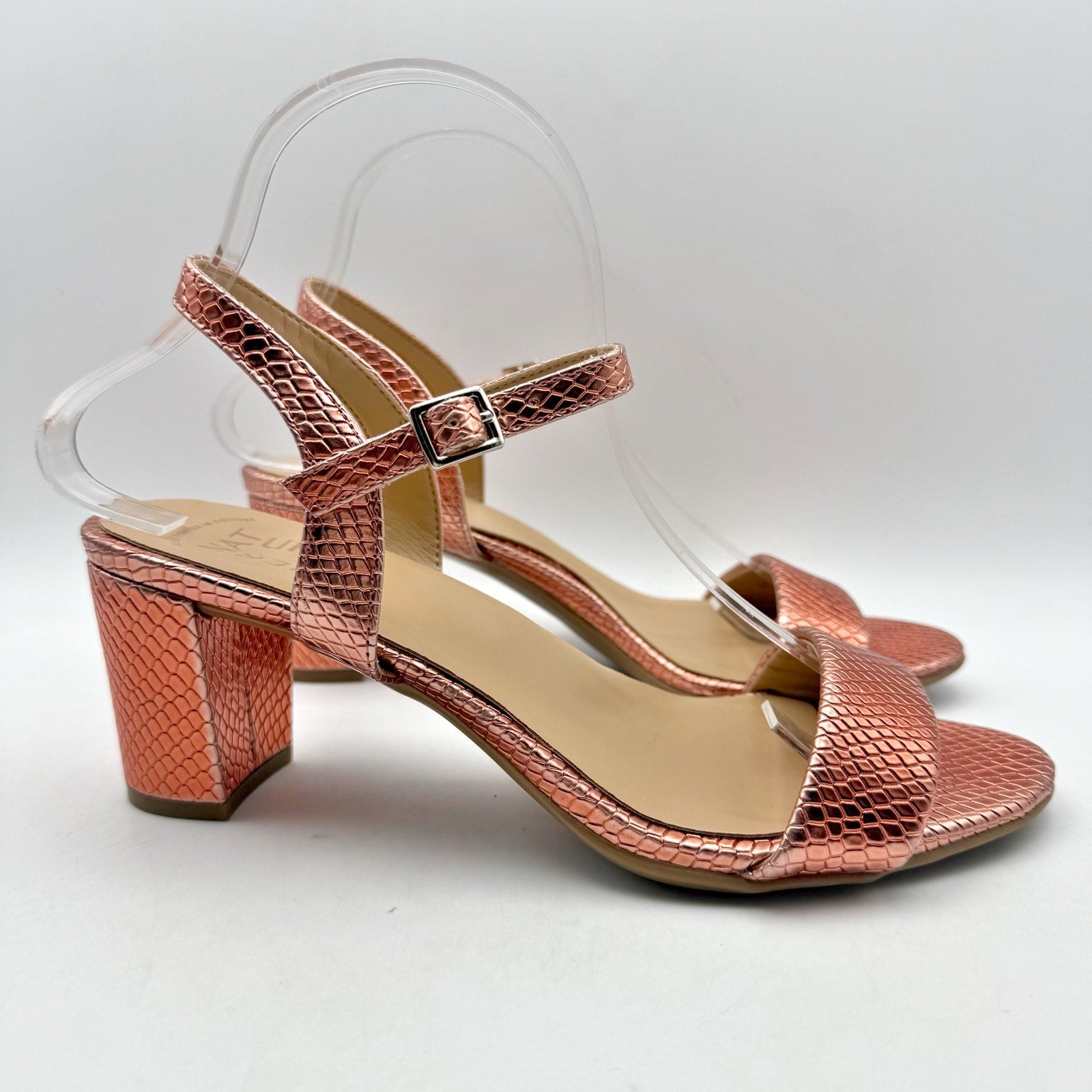 Naturalizer Womens Bristol Heel Sandal 8.5 Wide Orange Metallic Snake Print NWOB