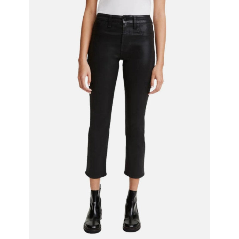 JEN 7 7 FOR ALL MANKIND Ankle Straight Leg Jeans Size 2 Black Coated Denim NWT