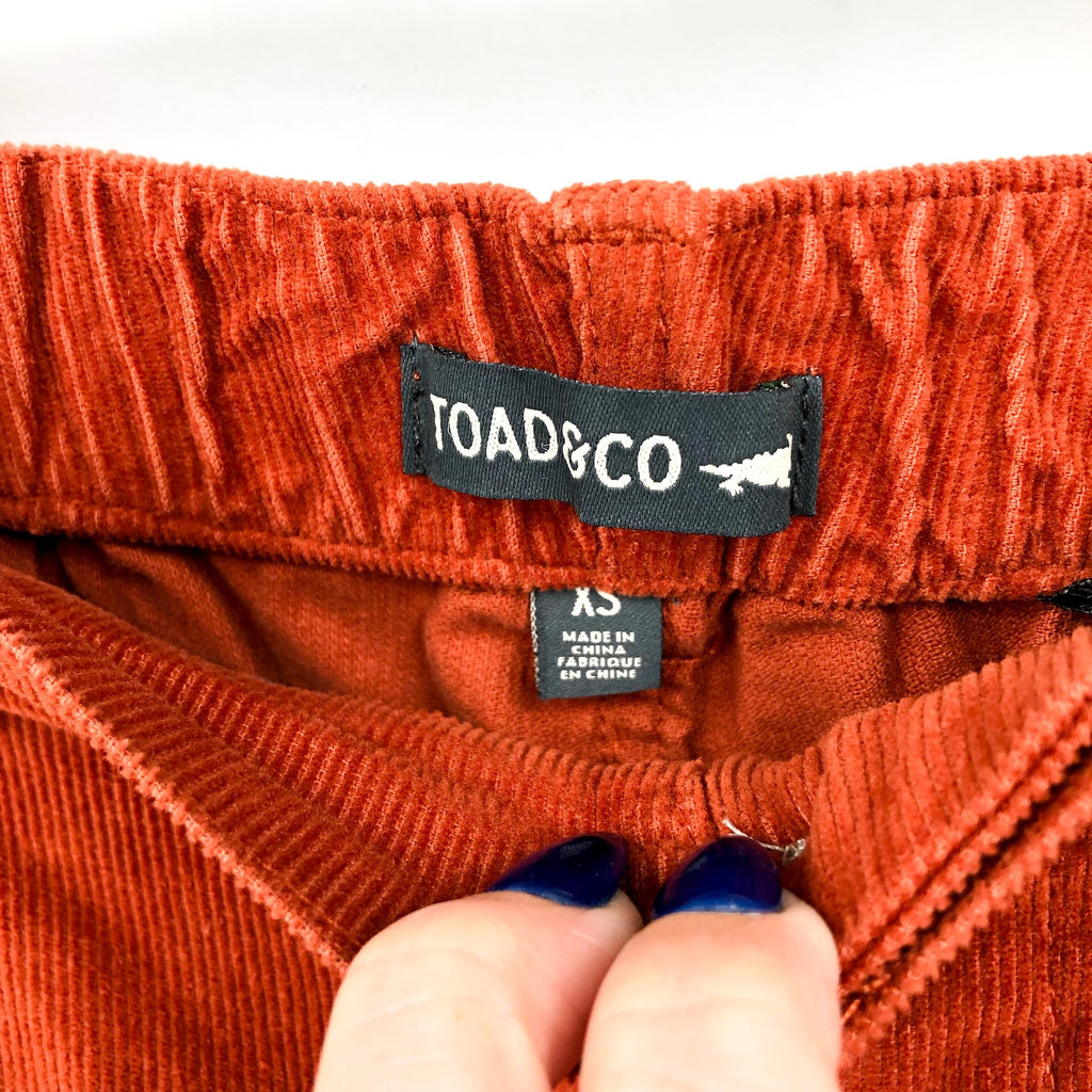 TOAD&CO Women's Scouter Cord Pleated Pants XS Red Orange Cinnamon Pull-On NWT