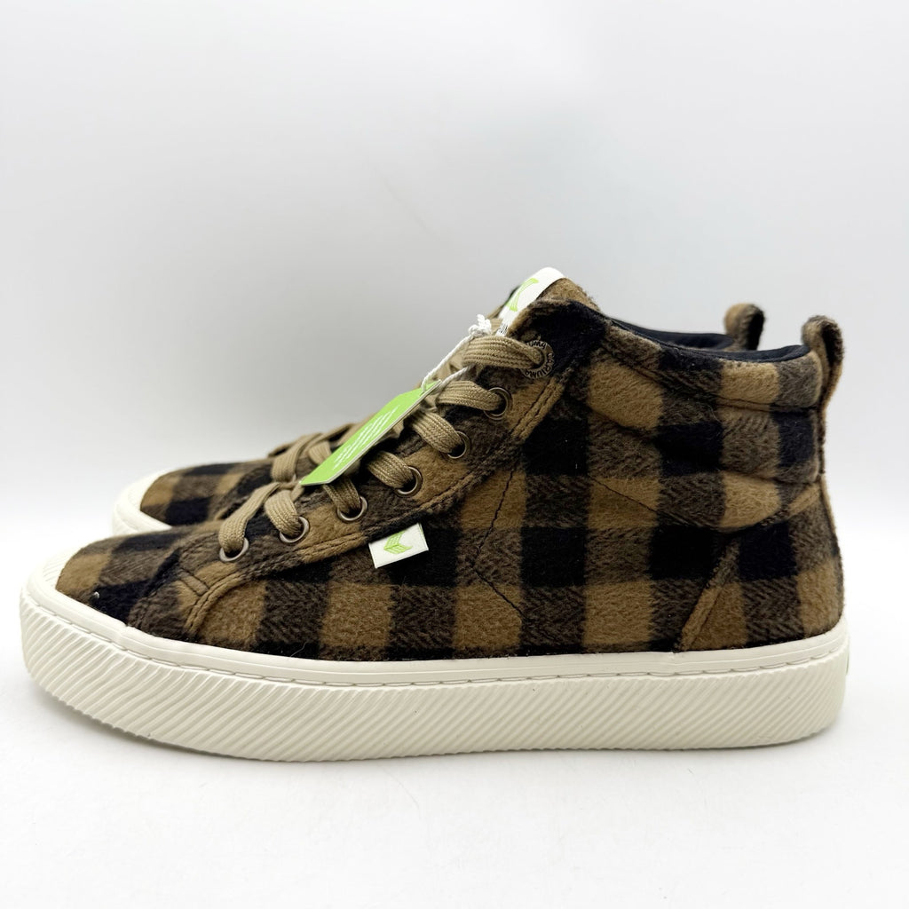 Cariuma Womens OCA High Top Sneakers US 8.5 Brown Black Plaid Organic Cotton NIB