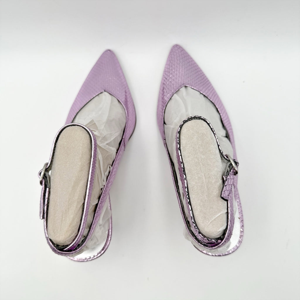 Naturalizer Womens Eliya Slingback Pumps US 8.5 Wide Purple Metallic Leather NIB