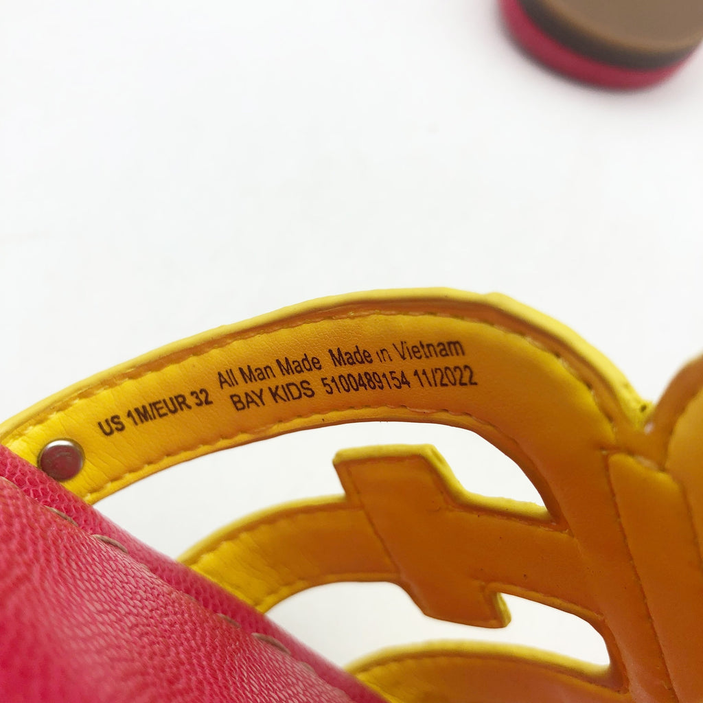 Sam Edelman Girls Bay Cut Out Slide Sandals Size 1 Pink Yellow Leather NIB