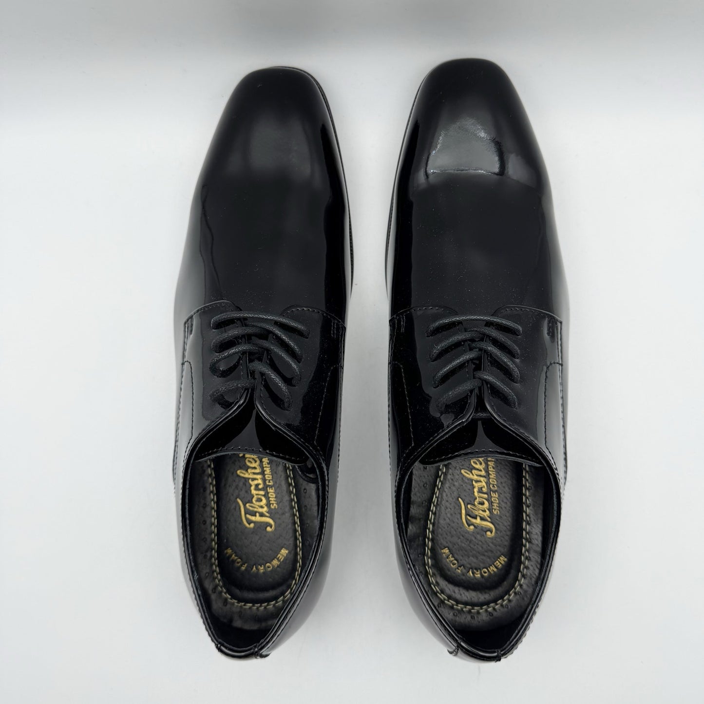 Florsheim Mens Tux Plain Toe Oxford Dress Shoes 9 Wide Black Patent Leather NIB