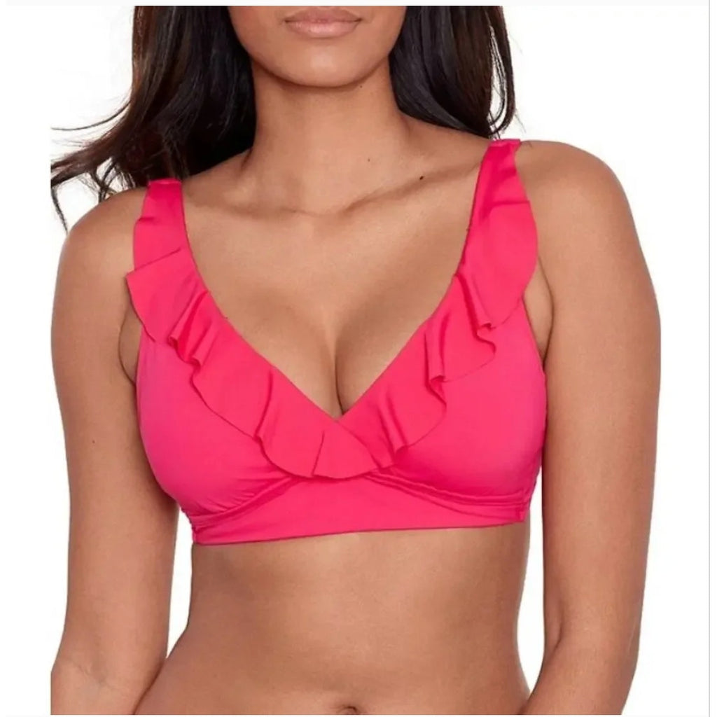 LAUREN RALPH LAUREN Ruffle Bikini Top Size 8 Pink Underwire Beach Club NWT