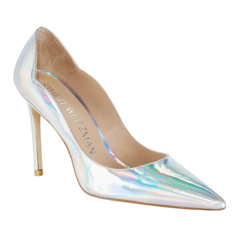 Stuart Weitzman Womens Iridescent Scallop Pumps US 6.5 Silver NWOB