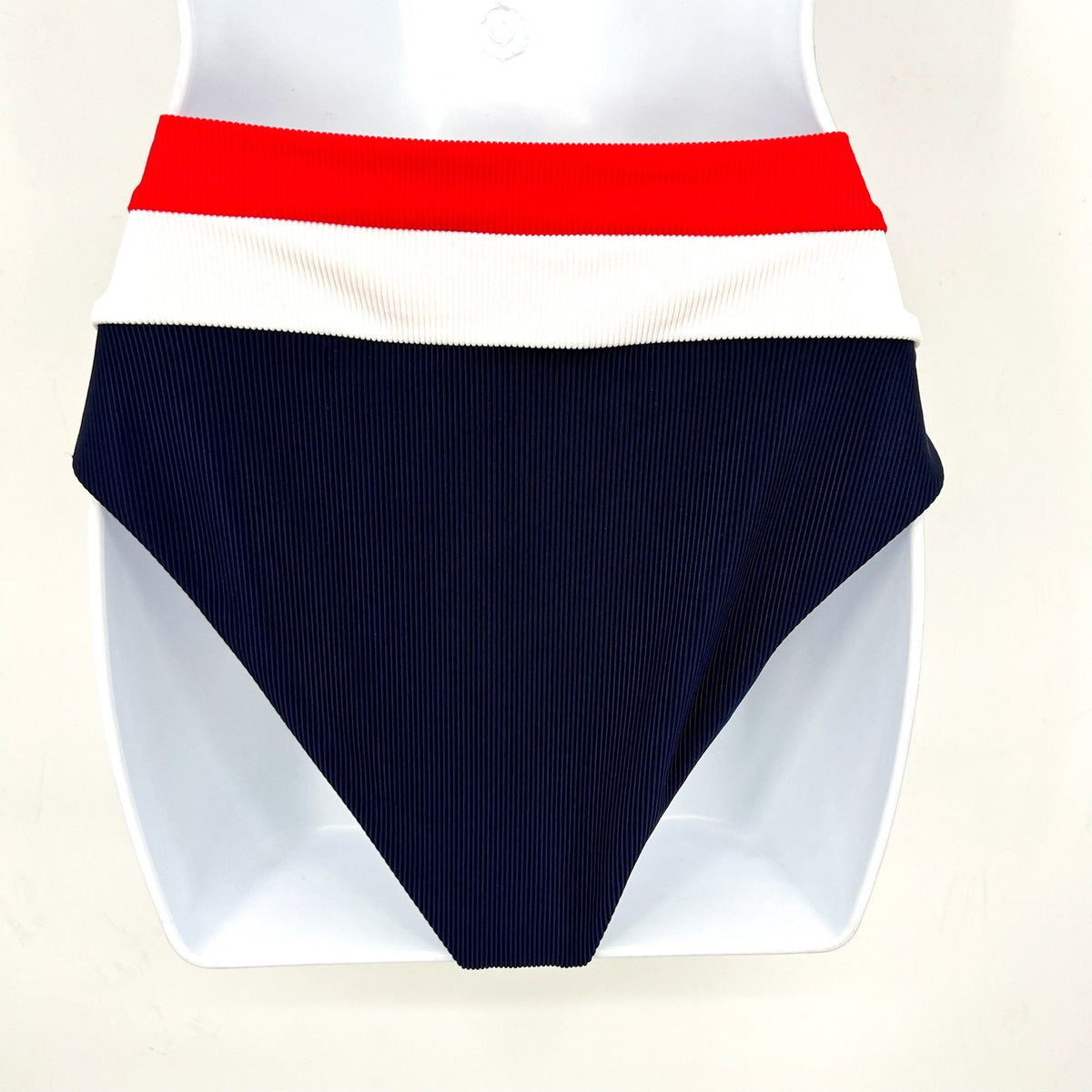 BEACH RIOT Heidi Bikini Bottom Medium Americana Colorblock Blue High Waist NWT