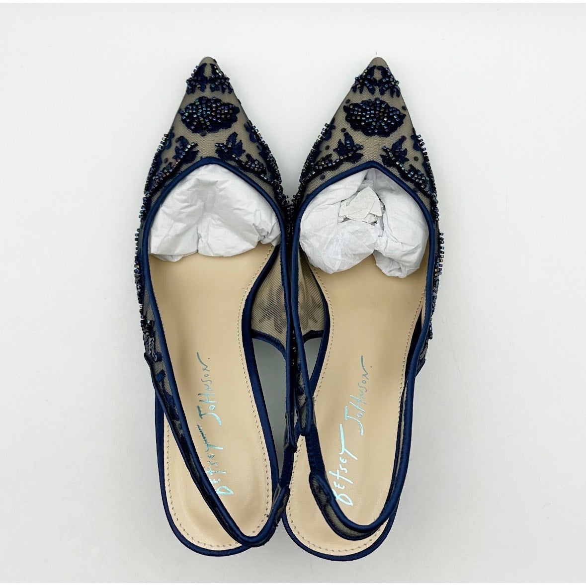 Blue Betsey Johnson Womens Nikki High Heels Size 7 Navy Blue Lace Sling Back NIB