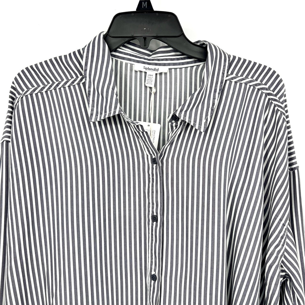 SPLENDID COLLECTION Ella Stripe Button Down Shirt Large Gray White NWT