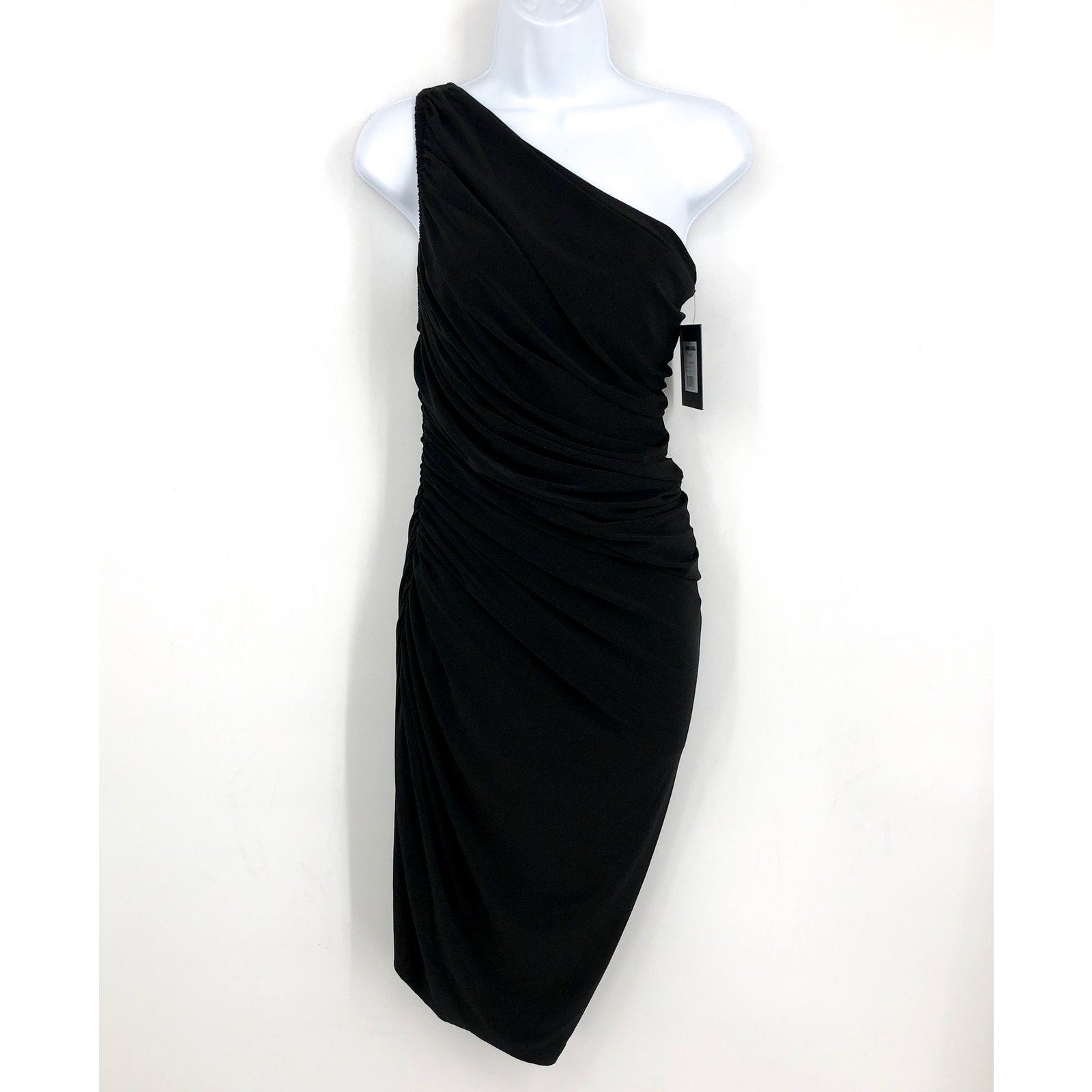 NORMA KAMALI Women's Diana One Shoulder Mini Dress Small/36 Black Ruched NWT