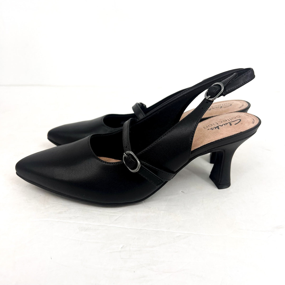CLARKS Women's Kataleyna Ruby Buckle Dress Pumps Size 8.5 WIDE Black Leather NIB