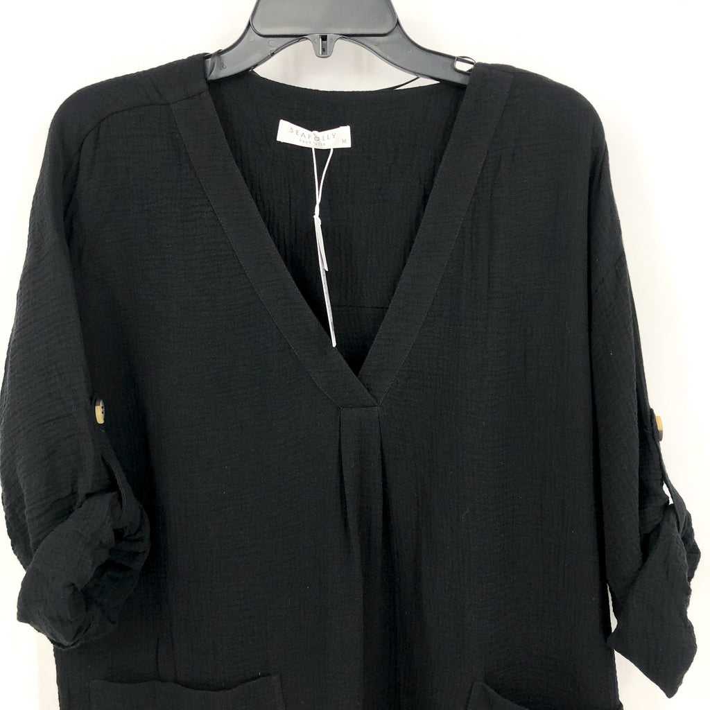 SEAFOLLY Womens Essential Swim Cover Up Dress Size 8 Black Lightweight Gauze NWT