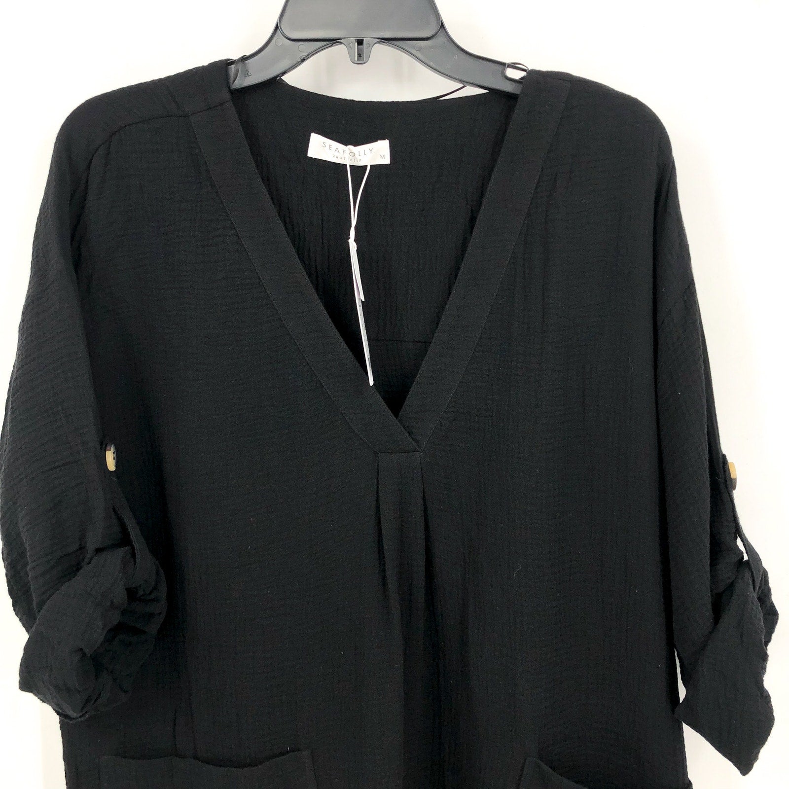 SEAFOLLY Womens Essential Swim Cover Up Dress Size 8 Black Lightweight Gauze NWT