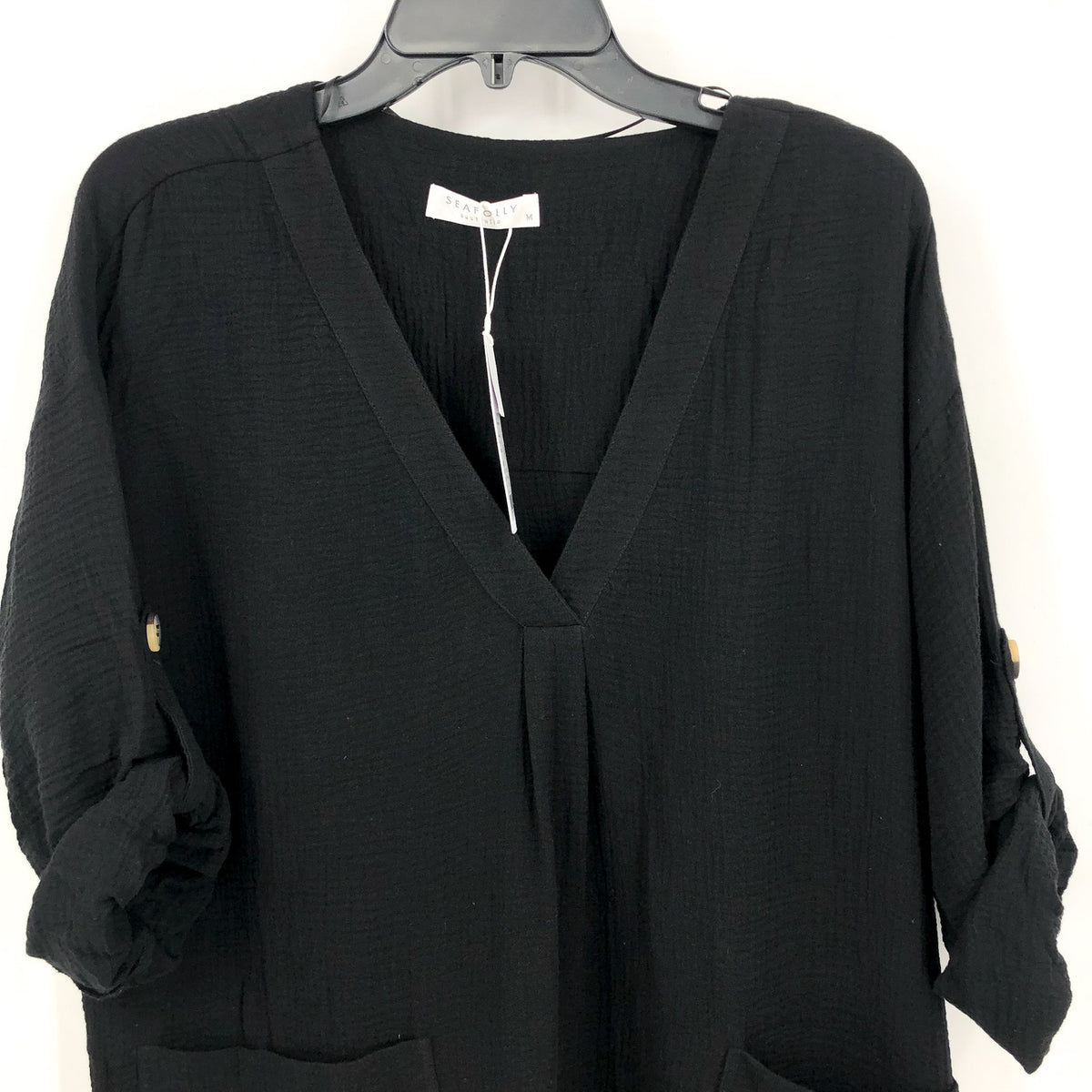 SEAFOLLY Womens Essential Swim Cover Up Dress Size 8 Black Lightweight Gauze NWT