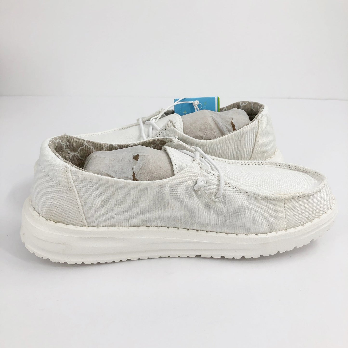 HEYDUDE Wendy Youth Loafers US Girls Y2 Linen White Slip On Casual NIB