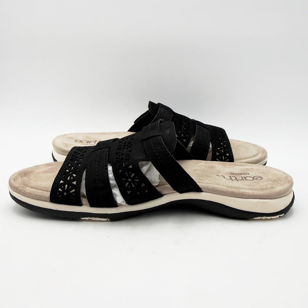 Earth Origins Womens Sinci Slide Sandals Size 9.5 Black Laser Cut Comfort NWOB