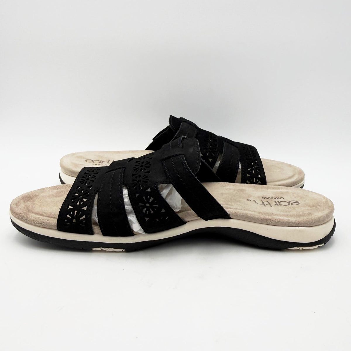 Earth Origins Womens Sinci Slide Sandals Size 9.5 Black Laser Cut Comfort NWOB