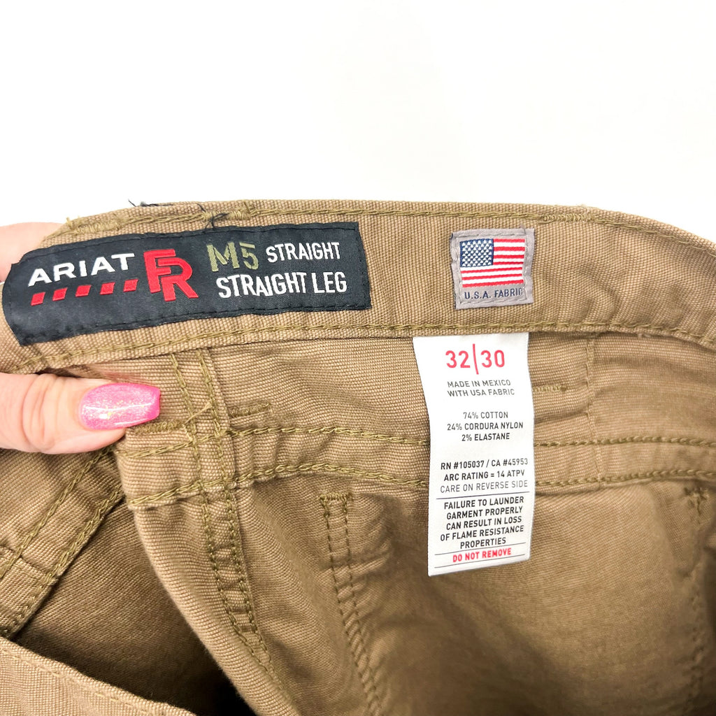 ARIAT Men FR M5 Stretch DuraLight Stackable Straight Pants 32x30 Field Khaki NWT