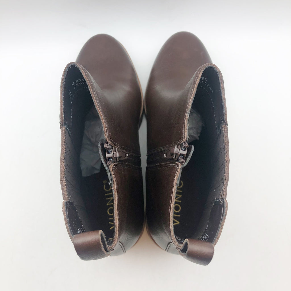 Vionic Womens Aria Ankle Booties US 7.5 WIDE EU 38 Brown Leather Boots NWOB