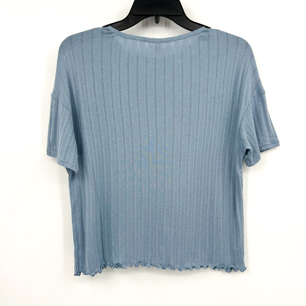 EBERJEY Women's Pointelle Short Sleeve Tee XS Blue Faded Denim Tencel Modal NWT