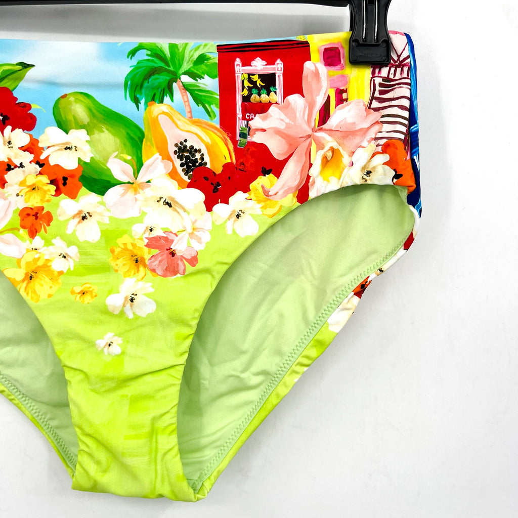 SEAFOLLY Women's Cuba High Waisted Bikini Bottom Size 12 Turquoise Multi NWT