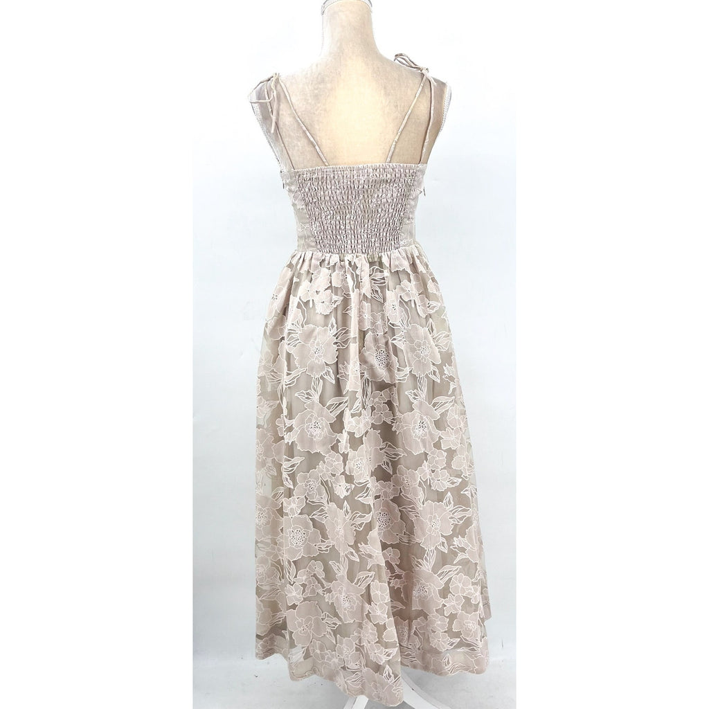 EN SAISON Women's Jenna Midi Dress Small Natural Beige Organza Floral NWOT